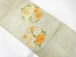 アンティーク　ふくれ織　蜀江紋に花丸模様刺繍袋帯（材料）